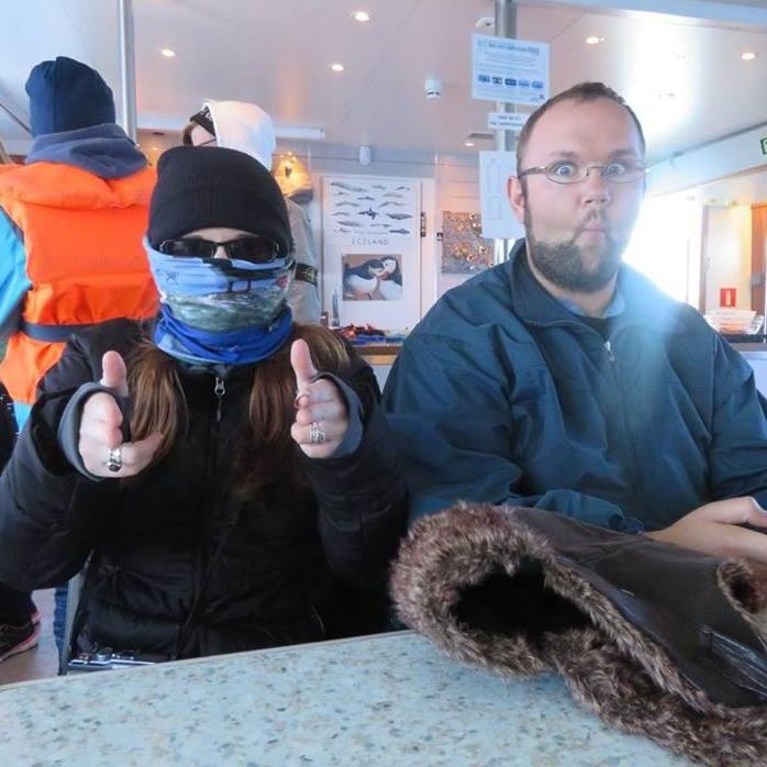Nichole and Adam on a whale watching tour in Iceland