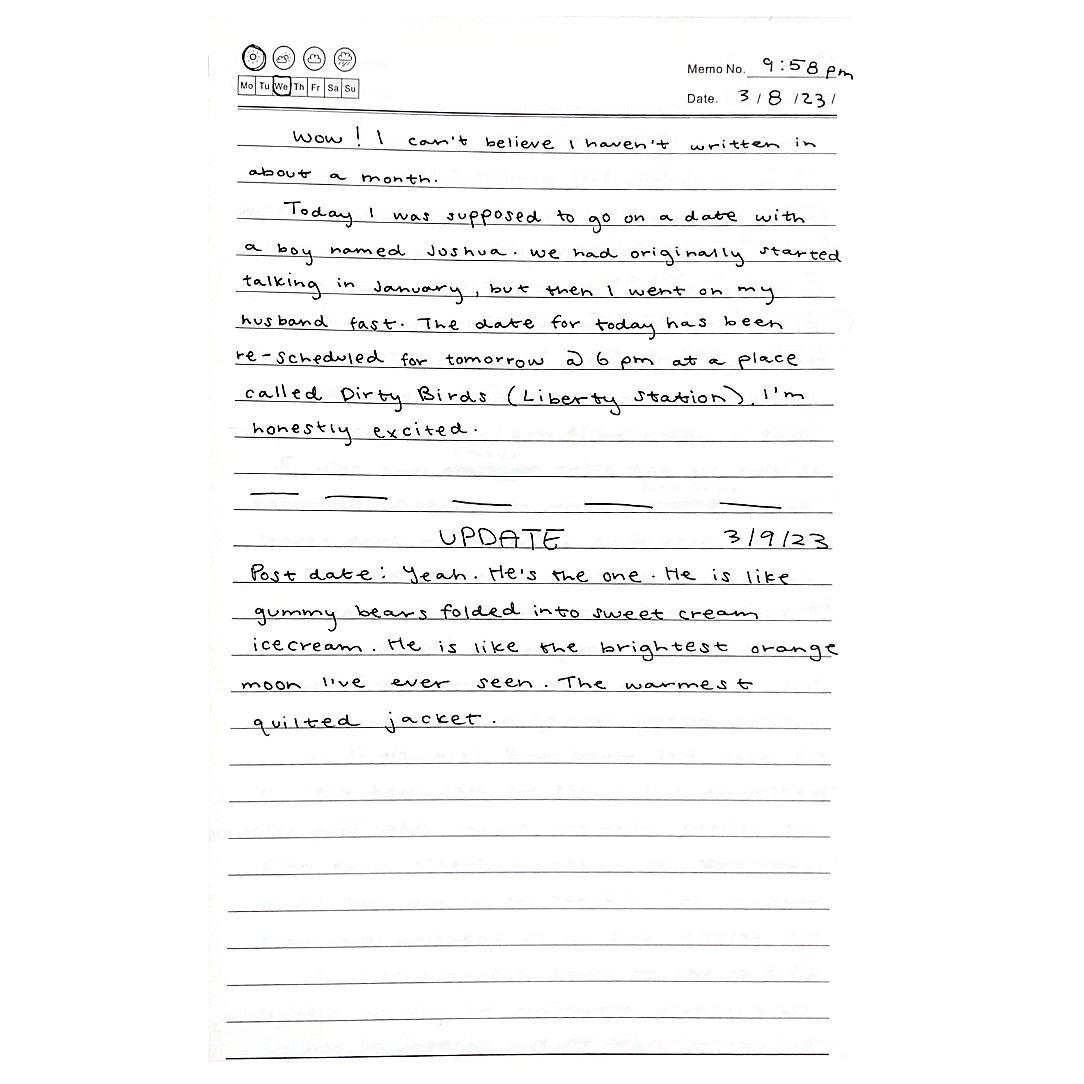 The journal entry following our first date <3