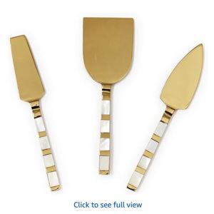 Two's Company Mother of Pearl Cheese Knives in Gift Box, Set of 3, Brass, Kitchen Tools and Accessories