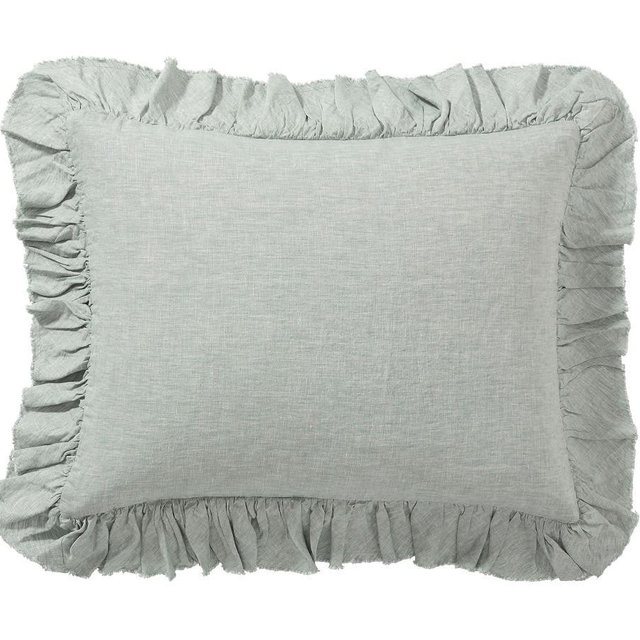 Belgian Flax Linen Fringe Ruffle Sham, Mineral Blue, Standard, Set of 2