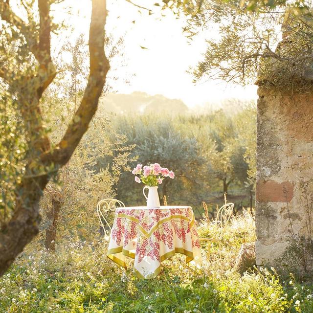French Tablecloth Wisteria Green & Pink (rectangle 71 x 106)