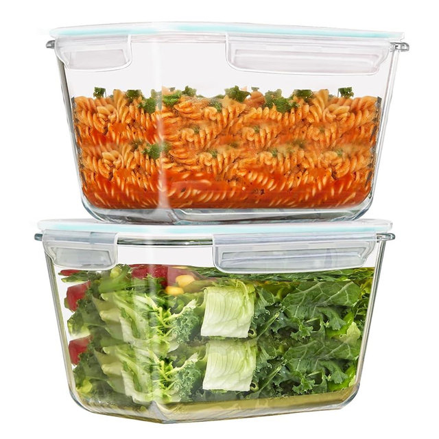 GRZJOPP 88Oz 2 Pcs Large Glass Food Storage Containers Family Size Set Baking Containers with Locking Lids Storing food, BPA Free Leak Proof Microwave Oven Safe