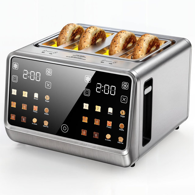 Teendow 4-Slice Touch Screen Toaster - 1800W Digital Stainless Steel Toaster with LCD Display, 6 Bread Types & Shade Levels, Defrost & Reheat Function