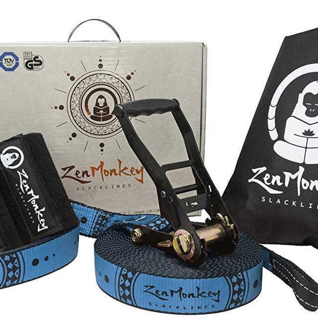 ZenMonkey Slackline Kit with Tree Protectors, Cloth Carry Bag and Instructions, 60 Foot - Easy Setup for the Family, Kids and Adults