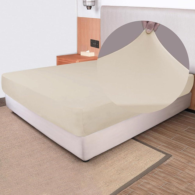 Soft Stretch King Size Fitted Sheet Only - Jersey Knit & Cozy T-Shirt Like, 4-Way Stretchy Snug Fit & Wrinkle Free, No More Slipping Mattress Sheets - Creamy Beige, King