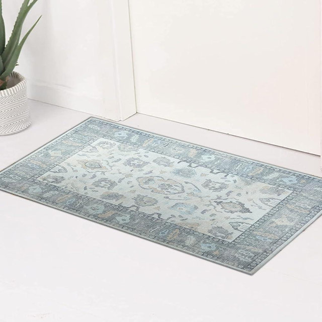 Modern Oushak Rug, Vintage Turkish Oriental Inspired Small Area Rugs, Doormat Luxury Living Room Bedroom Bathroom Kitchen Entry 2' x 3'