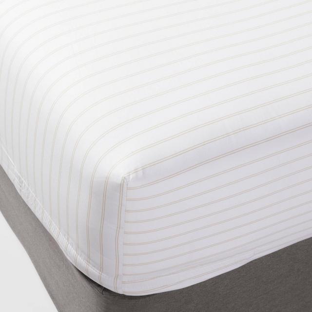 King 300 Thread Count Ultra Soft Printed Fitted Sheet Khaki Stripe - Threshold™