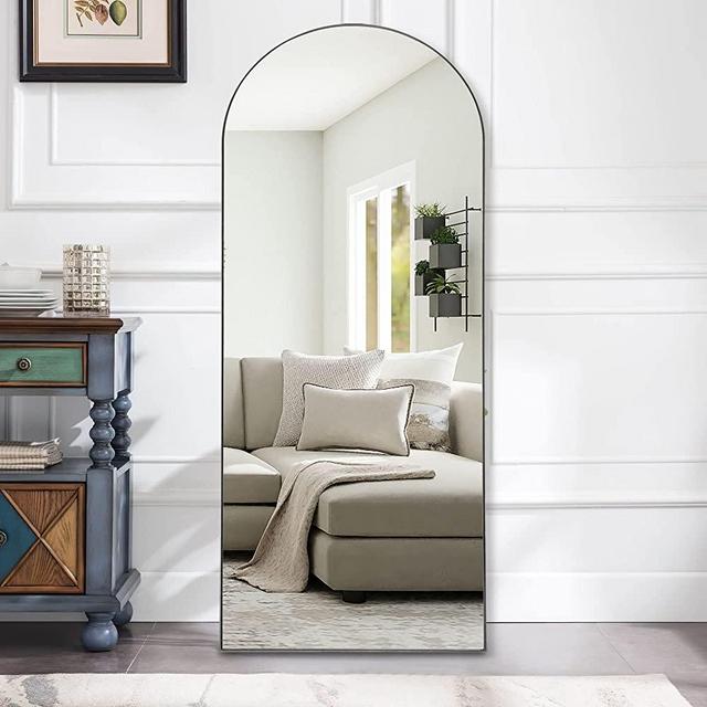NeuType Arched Full Length Mirror, 65"x22", Large Full Body Mirror with Wood Frame, Shatter Protection, Wall-Mounted Mirrors for Living Room or Dressing Room-Black(Wood Arched