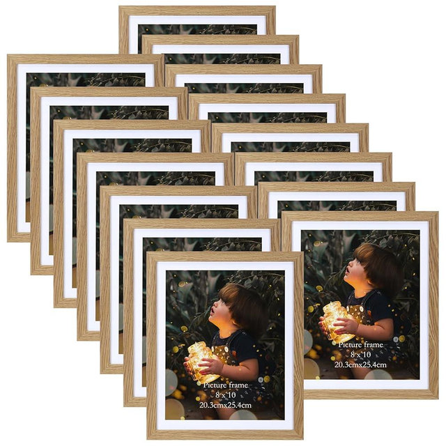 Lyeasw 8x10 Picture Frame 15 Pack, Display Pictures 8x10 with Mat or 9x11 without Mat, Natural Wood Color Bulk Photo Frames for Wall or Tabletop