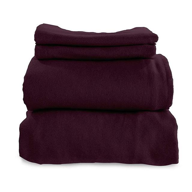 Whisper Organics, Organic Bed Sheets - 4-Pc Flannel Sheet Set - 100% Organic Cotton Flat Sheet + Fitted Sheet + Pillowcases - 170 Gram GOTS Certified Sheets, Aubergine (King)