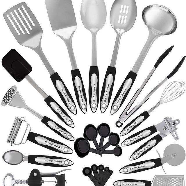 Home Hero Stainless Steel Kitchen Cooking Utensils - 25 Piece Utensil Set - Nonstick Kitchen Utensils Cookware Set with Spatula - Best Kitchen Gadgets Kitchen Tool Set