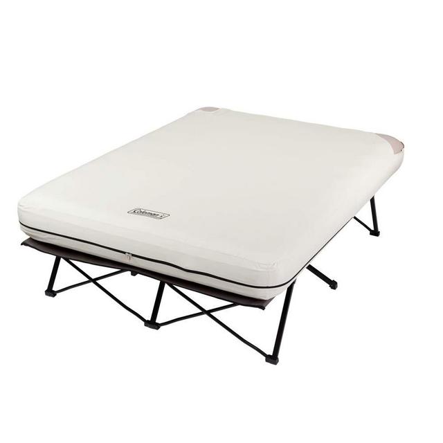 Coleman Camping Cot, Air Mattress, and Pump Combo | Folding Camp Cot and Air Bed with Side Tables and Battery Operated Pump