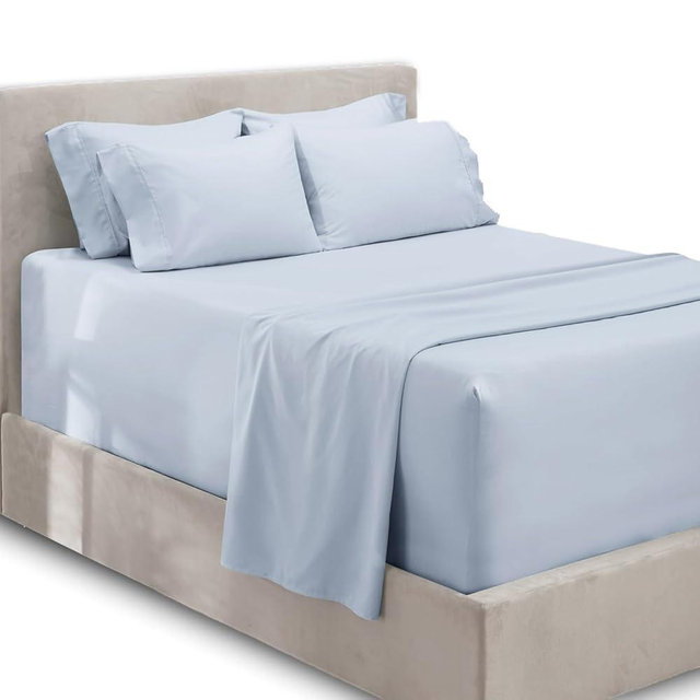 Hearth & Harbor Extra Deep Pocket King Size Sets - Fits Mattress 18-24 Inches Deep - Extra Deep Pocket Sheets - 6 Piece King Size - Ice Blue