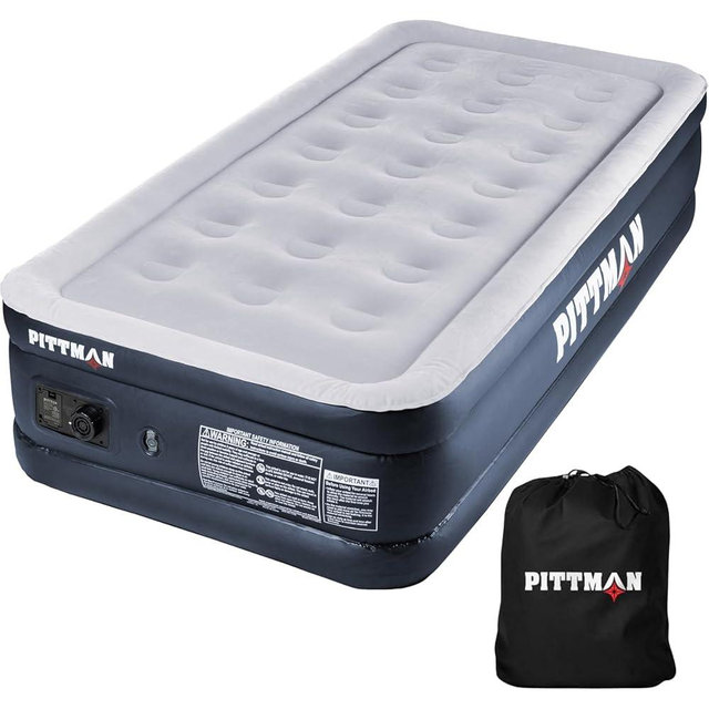 Pittman - Air Mattress Twin with Built in Pump - Black 18" Double High Twin Air Mattress with Built in Pump That Inflates & Deflates - Blow Up Mattress is Ideal for Guests or Camping