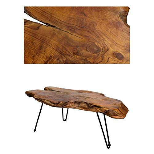 Natural Wood Edge Teak Coffee Cocktail Table with Clear Lacquer Finish