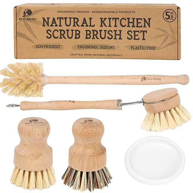 ECO BEING SUSTAINABLE PRODUCTS eco being natural bubble up dish brush set  with soap dispenser. bamboo