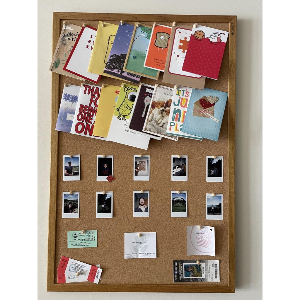 Long Distance Board. A collection of every letter Alex and I wrote each other after every long distance goodbye. Polaroid's of our favorite memories. Tickets from our favorite experiences.