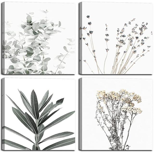 Botanical Wall Art Plant Wall Decor Minimalist Boho Wall Art For Bedroom Bathroom Framed Canvas Prints Farmhouse Decor Ready To Hang For Home Decoration 4 Set 12x12inch