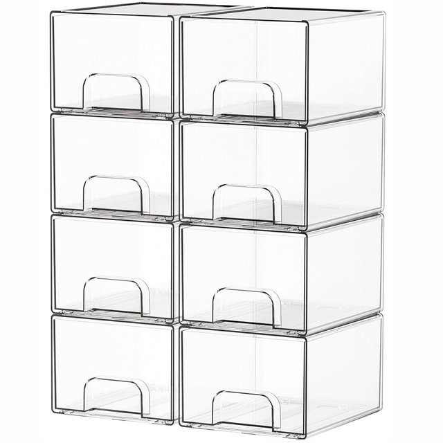 Yieach 8 Pack Small Stackable Storage Bins,Clear Acrylic Drawer Boxes,Medicine Cabinet Organizer,Plastic Containers for Organizing Vanity,Undersink,Pantry,Bathroom Makeup Organizer,Home Organization