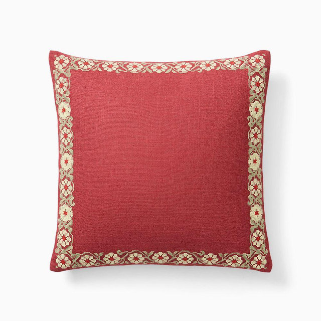 Emma Chamberlain Stitched Floral Pillow Cover, 18"x18", Burnt Henna