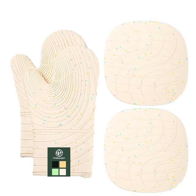 4 Pieces Oven Mitts and Pot Holders of Macaron Color Thickened Non-slip Silicone Kitchen Gloves, Heat Resistant up to 500F, Essential for Kitchen Baking (makal-bai)