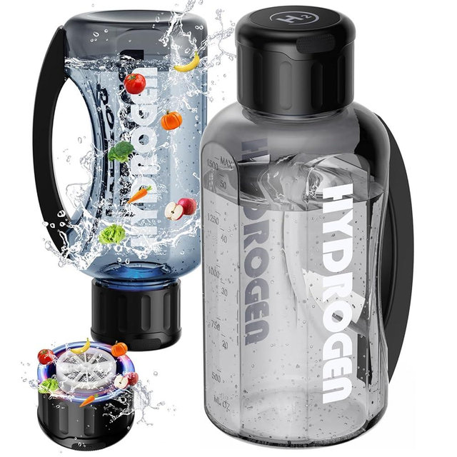 Hydrogen Water Bottle Generator, 50 Oz 1200ppb Portable Water Ionizer Machine with PEM Technology in 6-Minute Electrolysis, Rechargeable Hydrogen Rich Glass Cup for Home Office Travel & Fitness