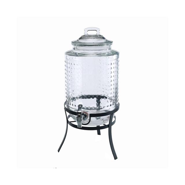 Circle Glass Vintage-Like Dots Dispenser on Black Stand, 2.1 Gal