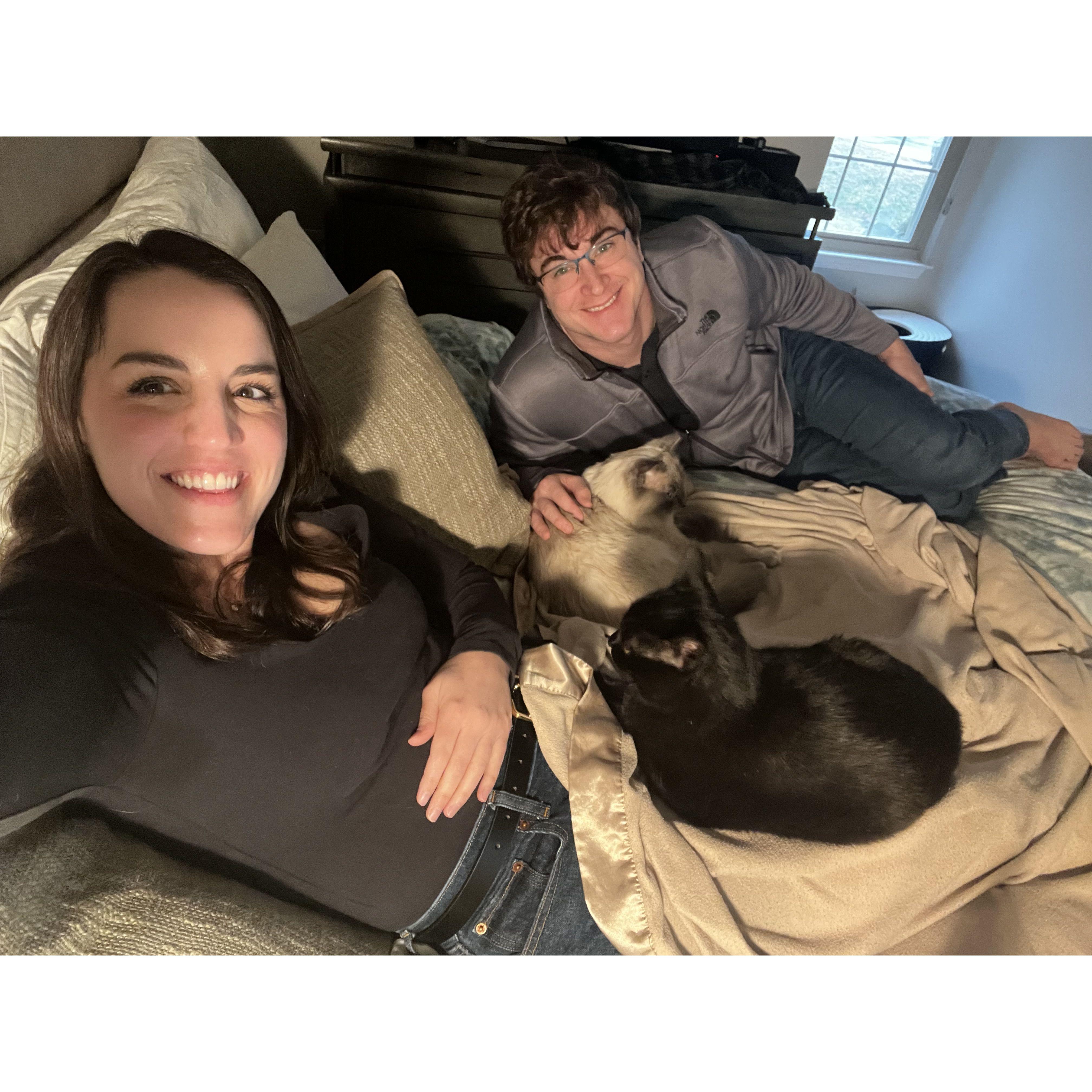 With the kittens.
