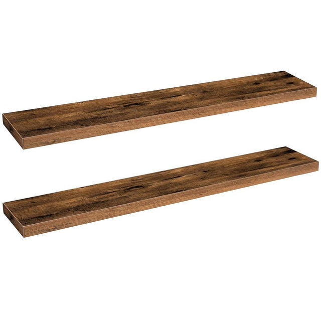 HOOBRO Floating Shelves, Wall Shelf Set of 2, 47.2 Inch Hanging Shelf with Invisible Brackets, for Wall Decor in Bathroom, Bedroom, Toilet, Kitchen, Living Room, Office, Rustic Brown BF120BJP201