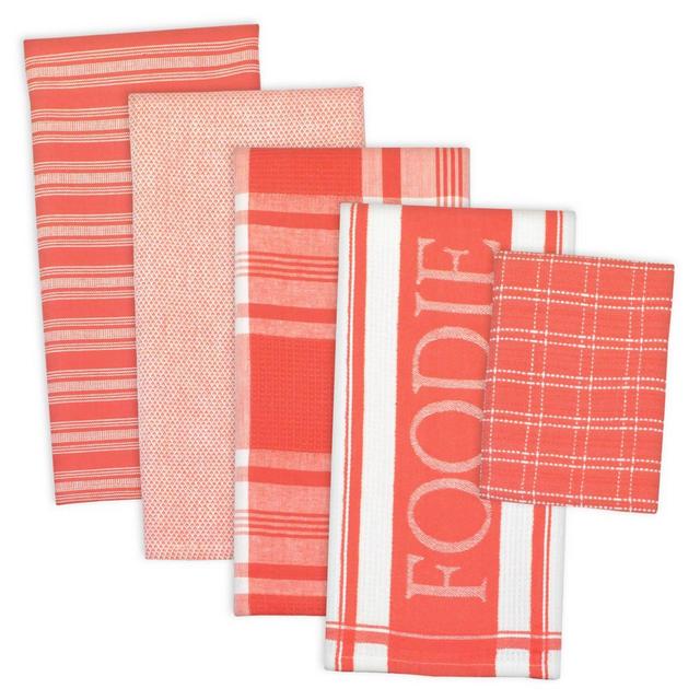 5pc Cotton Assorted Foodie Dishtowel and Dishcloth Set Pink - Design Imports