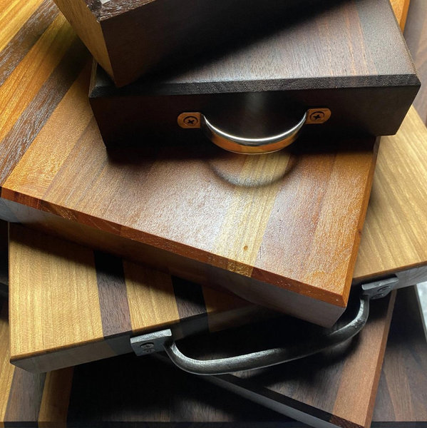 Cherry End Grain Reversible Cutting Board / Carving Board / Charcuterie Board w/ Single Cast Iron Handle