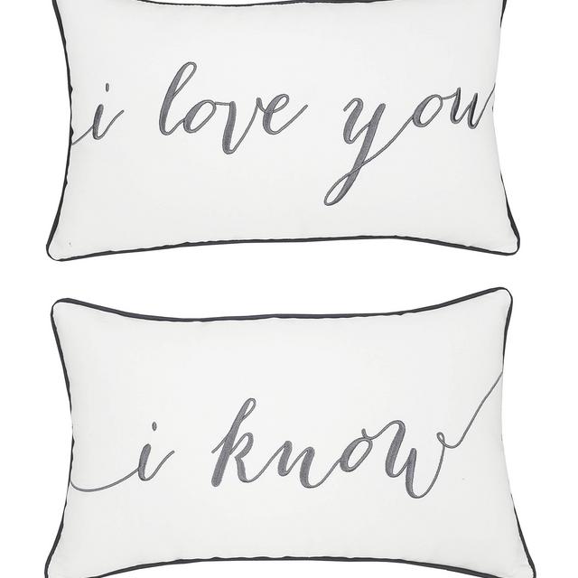DecorHouzz I Love u I know Set of 2 Pcs Embroidered Pillow Case Pillow Cover Decorative Pillow Cushion Cover 12&quot;x20&quot; Couple Wedding Anniversary (White)