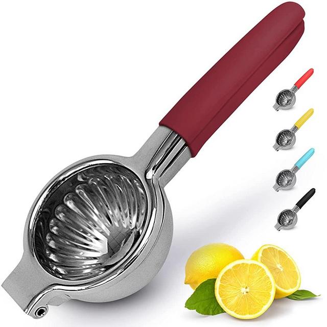 Zulay Lemon Squeezer Stainless Steel with Premium Heavy Duty Solid Metal Squeezer Bowl and Food Grade Silicone Handles - Large Manual Citrus Press Juicer and Lime Squeezer Stainless Steel (Cranberry)