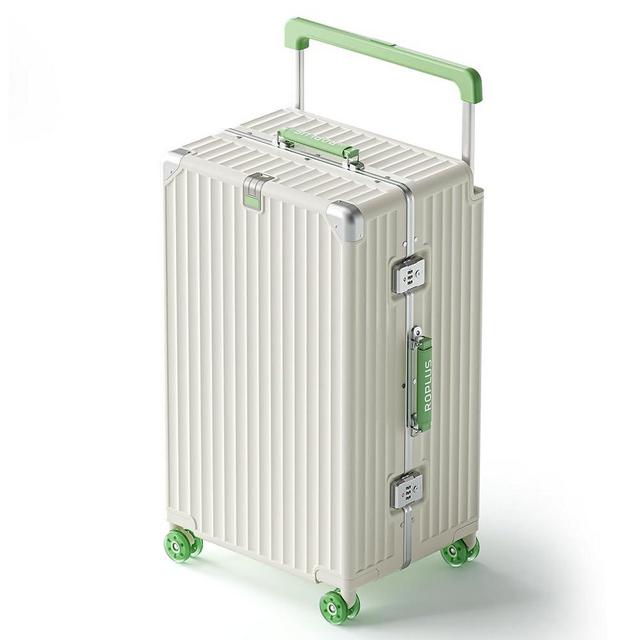ROPLUS Aluminium Frame Checked-Luggage with Smooth Jelly Wheels, Hardside Zipperless Rolling Suitcase with TSA Lock (White, 28-Inch)