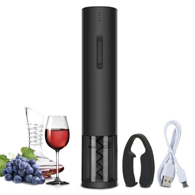 FLASNAKE Electric Wine Opener Rechargeable Automatic Corkscrew Wine Bottle Opener with Foil Cutter & USB Charging Cable, Suit for Home Use or as a Gift, Elegant Black