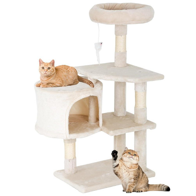 FDW Cat Tree 36 Inch Tall Cat Tower Kitten with Scratching Posts and Perches Indoor Activity Center for Cats, Beige
