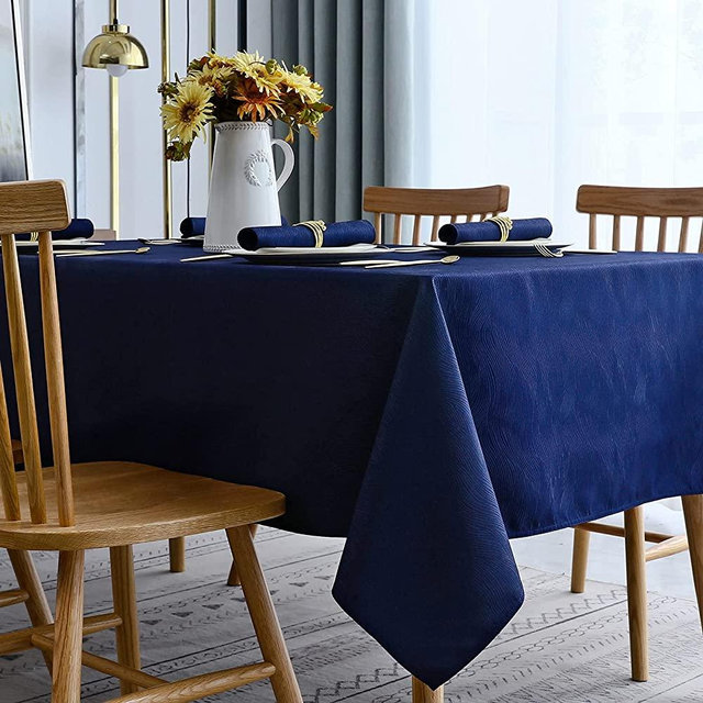 Softalker Jacquard Rectangle Tablecloth - Swirl Design Waterproof Spill Proof Table Cover Wrinkle Resistant Heavy Weight Soft Damask Table Cloth for Dining and Kitchen, 52 x 70 Inch, Navy Blue