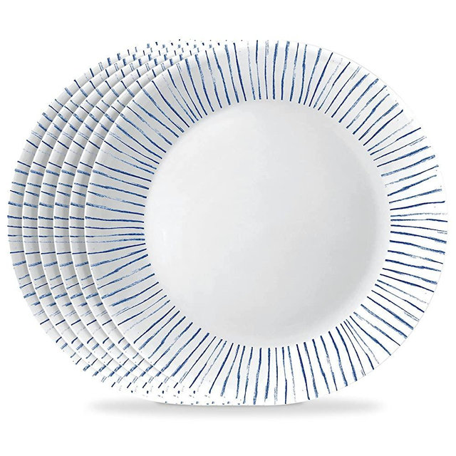 Corelle 6-Piece 10.25" Dinner Round Plates, Vitrelle Triple Layer Glass, Lightweight Round Plates, Large Round Plates, Chip and Scratch Resistant, Microwave and Dishwasher Safe, Botanical Stripes