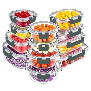 VERONES 12 Packs Glass Food Storage Containers Set, Airtight Glass Lunch Containers, Glass Meal Prep Containers with Lids,Exclusive of BPA, for Microwave, Oven, Freezer & Dishwasher Friendly,Grey