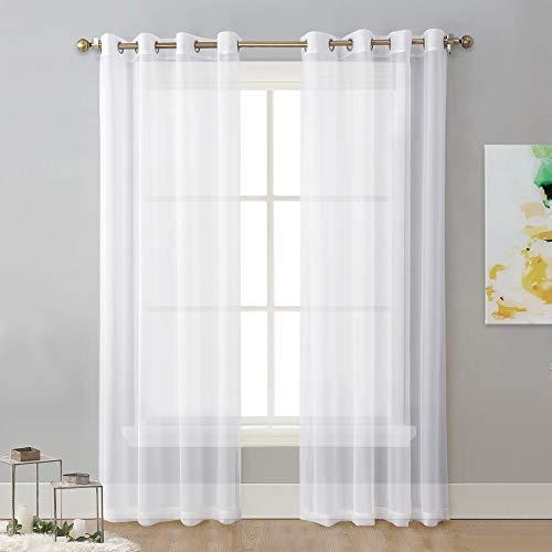 NICETOWN Sheer Curtain Panels Bedroom - Home Decoration Solid Voile Panels with Ring Top (2-Pack, 54 Wide x 84 inch Long, White)