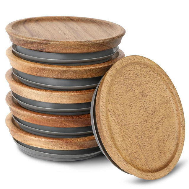 6 Pack Wide Mouth Mason Jar Lids, Reusable Wooden Storage Lid with Silicone Seal for Ball Mason Jar Canning Jars