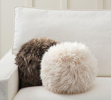 Ivory Luxe Faux Fur Sphere Pillow