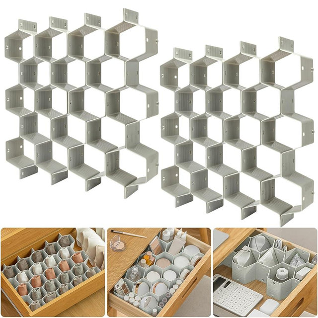 Bazasa Honeycomb Drawer Organizer Divider 16 PCS Adjustable Separator for or Underwear Socks Jewelry Belts TiesClothing, Makeup Office Supplies (Gray)