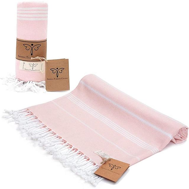 Smyrna Classical Series Original Turkish Beach Towel | 100% Cotton, Prewashed, 37 x 71 Inches | Peshtemal and Turkish Bath Towel for SPA, Beach, Pool, Gym and Bathroom (Blush Pink)