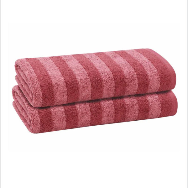 PREMIUS 2 Pack Stripes 100% Cotton Yarn Dyed Bath Towel, Coral, 27 x 54 Inches - Rose-Burgundy