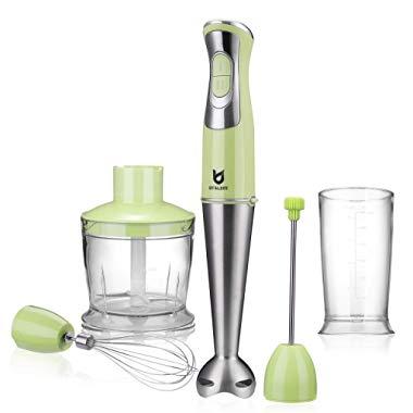 Immersion Hand Blender, Utalent 5-in-1 8-Speed Stick Blender with 500ml Food Grinder, BPA-Free, 600ml Container,Milk Frother,Egg Whisk,Puree Infant Food, Smoothies, Sauces and Soups - Green