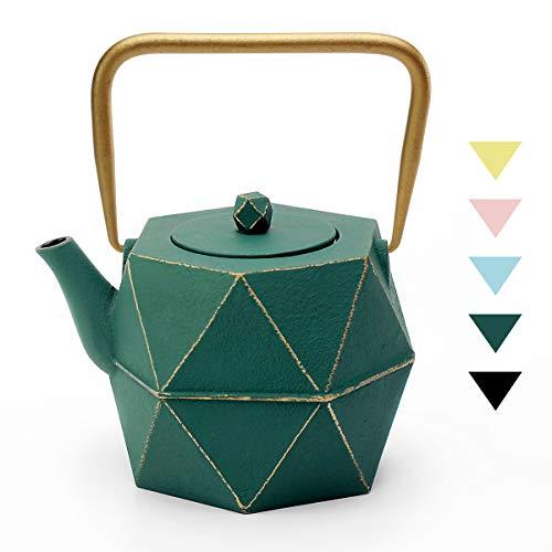 Tea Kettle, TOPTIER Japanese Cast Iron Teapot with Stainless Steel Infuser, Cast Iron Tea Kettle Stovetop Safe, Diamond Design Teapot Coated with Enameled Interior for 30 oz (900 ml), Christmas Green