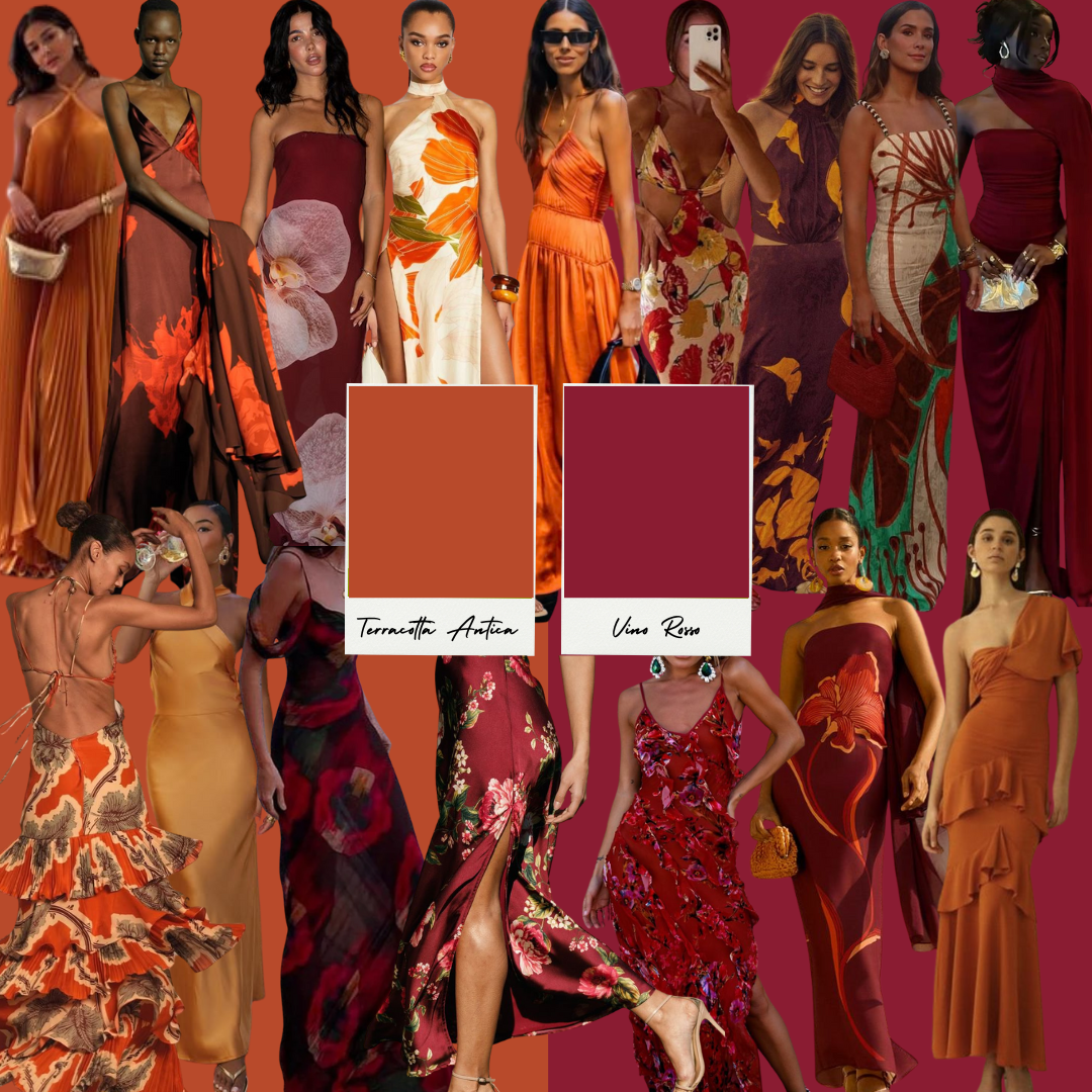 These are your warm & bold tones; Terracotta or Vino Rosso (Red Wine). Think heat, confidence and Mediterranean passion.