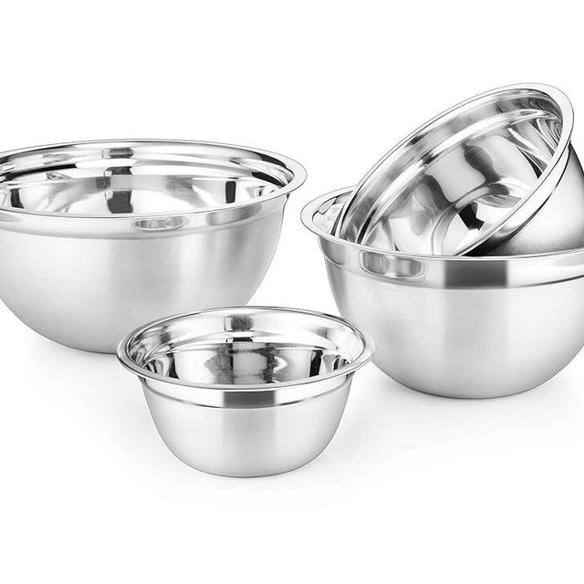 AVADOR Premium Stainless Steel German Mixing Bowls, Set of 4 Brushed Stainless Steel Mixing Bowl Set, Easy To Clean, Space Saving, Great for Cooking, Baking, Prepping