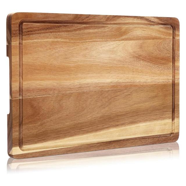TackView 18"x12" Acacia Wooden Cutting Board, Edge Grain Wood Chopping Board with Juice Groove and Handles, Pre-Oiled Carving Tray for Meat & Cheese